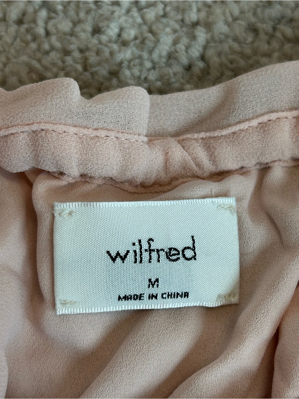Aritzia Wilfred Blush Pink Smocked Tie-Shoulder Peplum Top Romantic Sz M - Picture 11 of 14